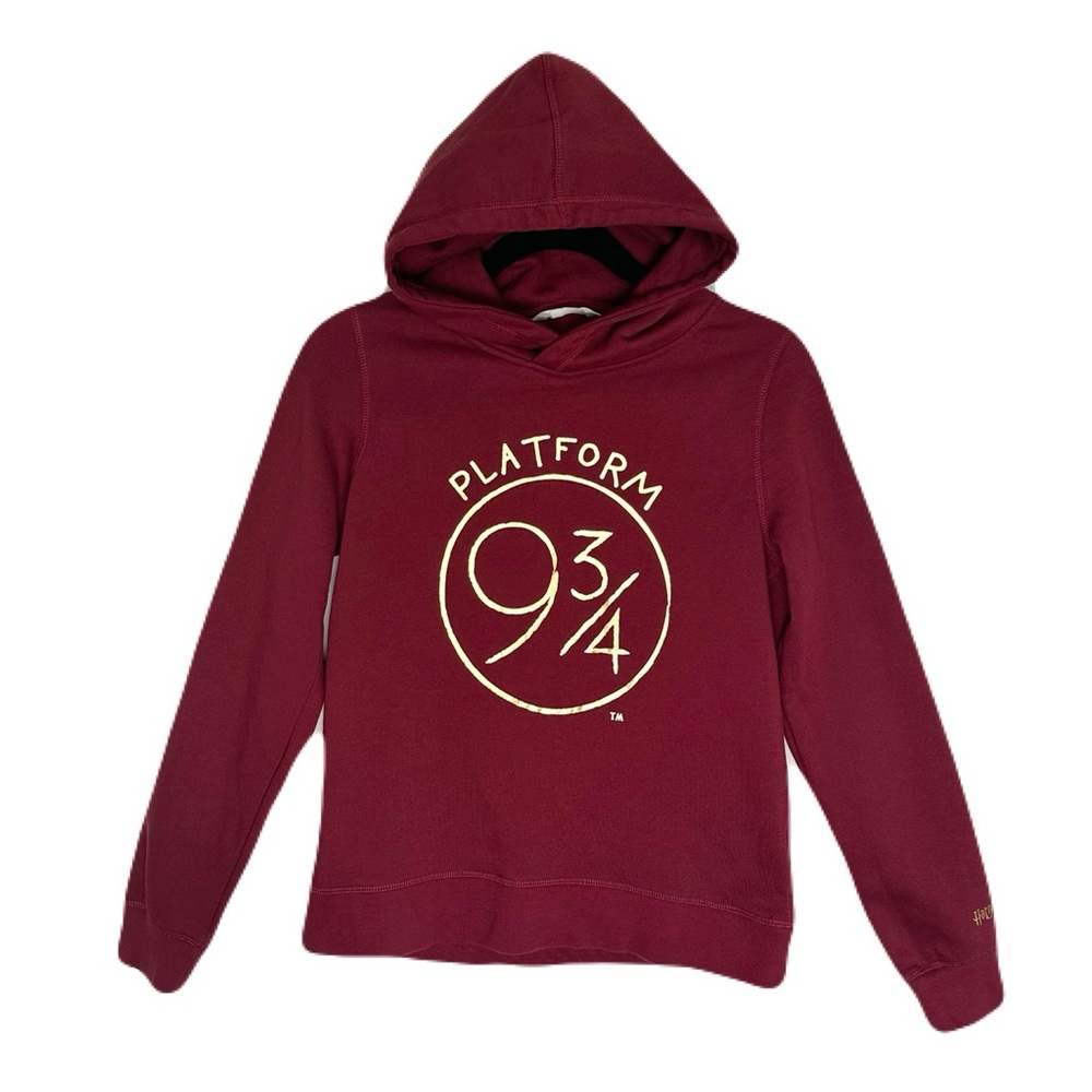 H&M Harry Potter Maroon Hoodie with Gold Print Platform 9 3/4 Cotton Blend